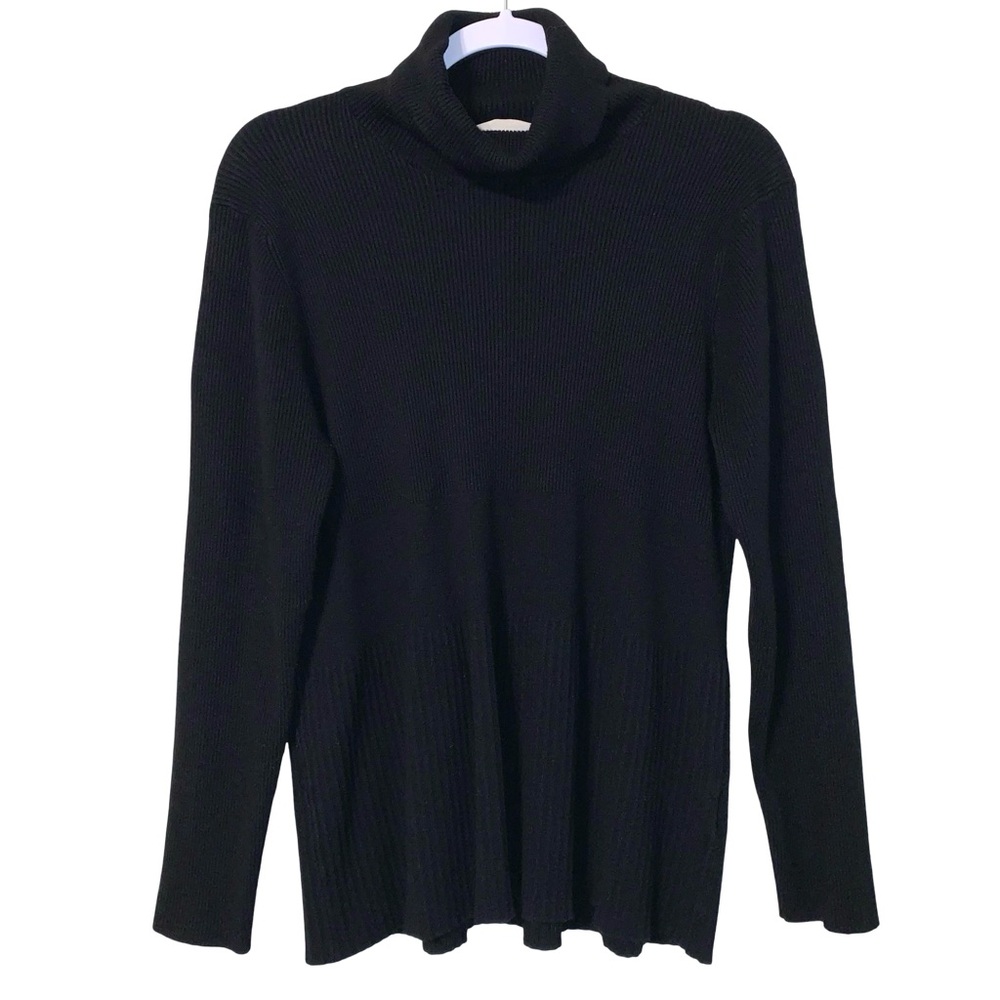 Soft Surroundings Turtleneck Large Lightweight Sweater Black 2DN04 Ribbed Soft